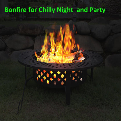 MistMo 36 inch Round Fire Pit for Outdoor Bonfire Multipurpose Wood Burning Metal Table for Patio - Home OXO