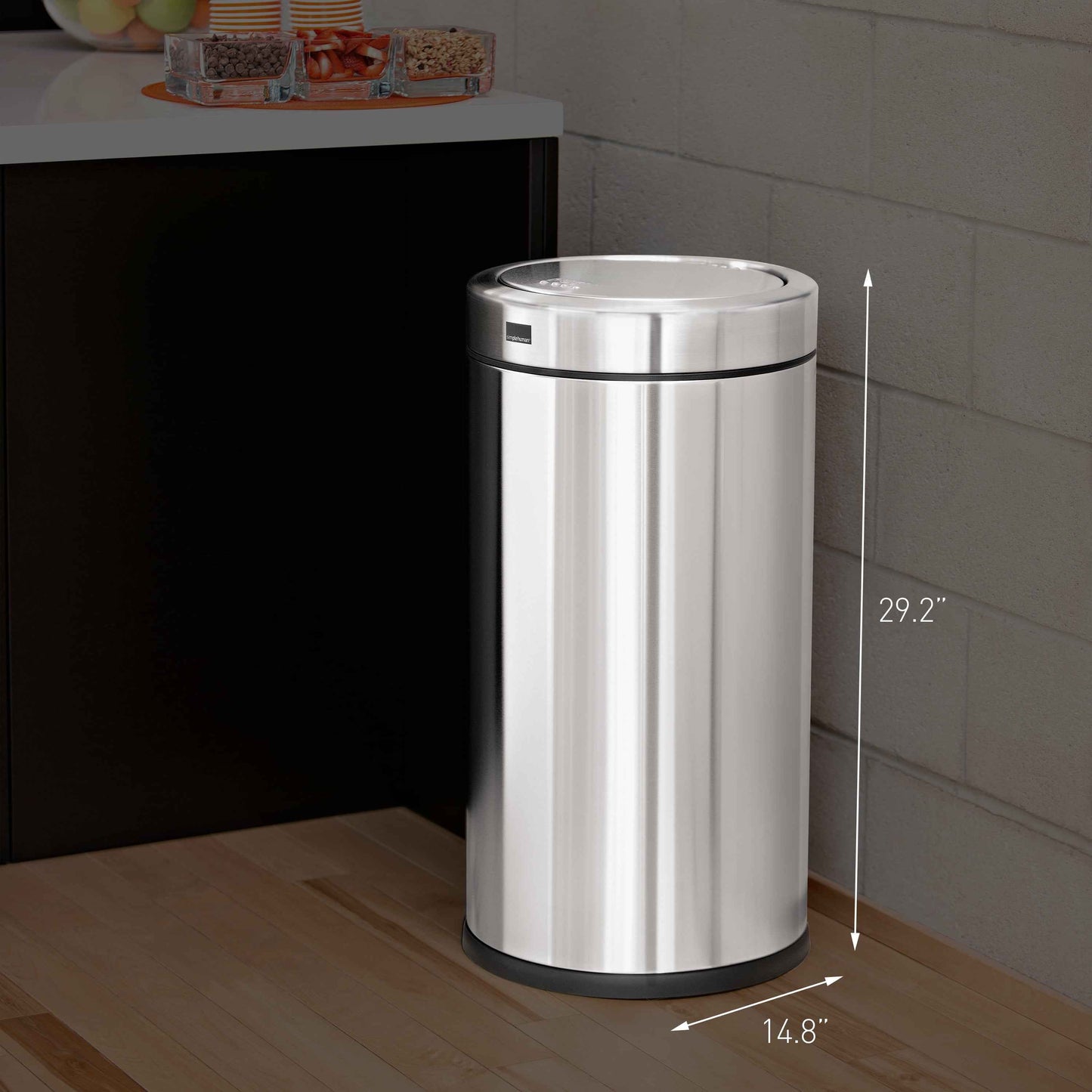 simplehuman 55 Liter / 14.5 Gallon Commercial Stainless Steel Swing Top Trash Can, Brushed Stainless Steel
