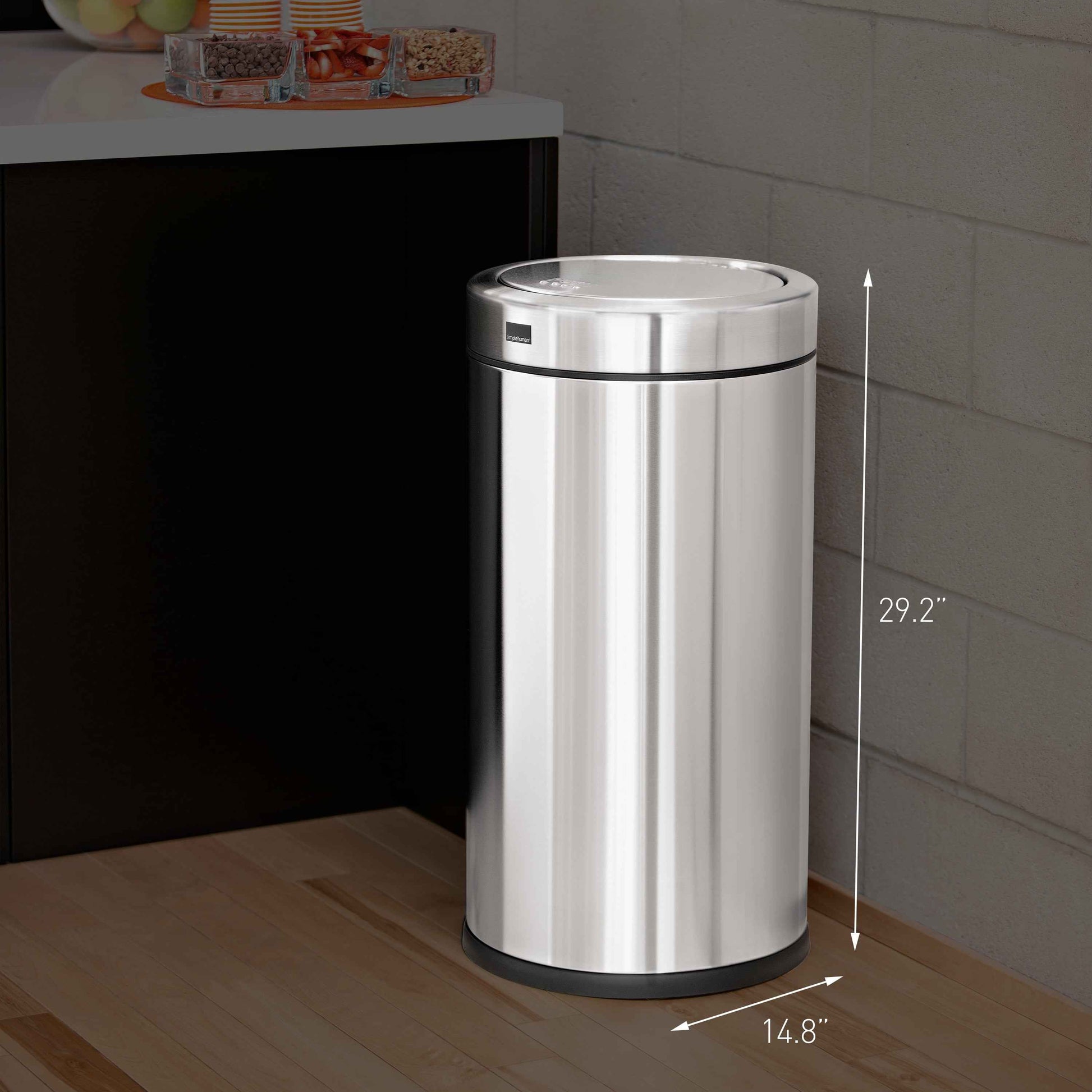 simplehuman 55 Liter / 14.5 Gallon Commercial Stainless Steel Swing Top Trash Can, Brushed Stainless Steel