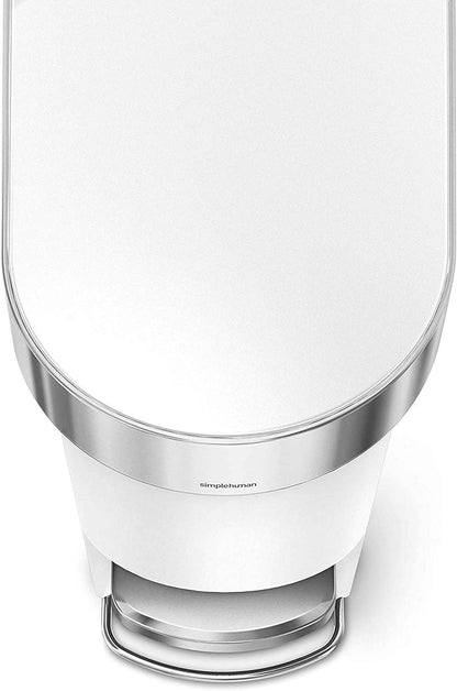 simplehuman 40 Liter / 10.6 Gallon Slim Kitchen Step Trash Can with Liner Rim, White Plastic