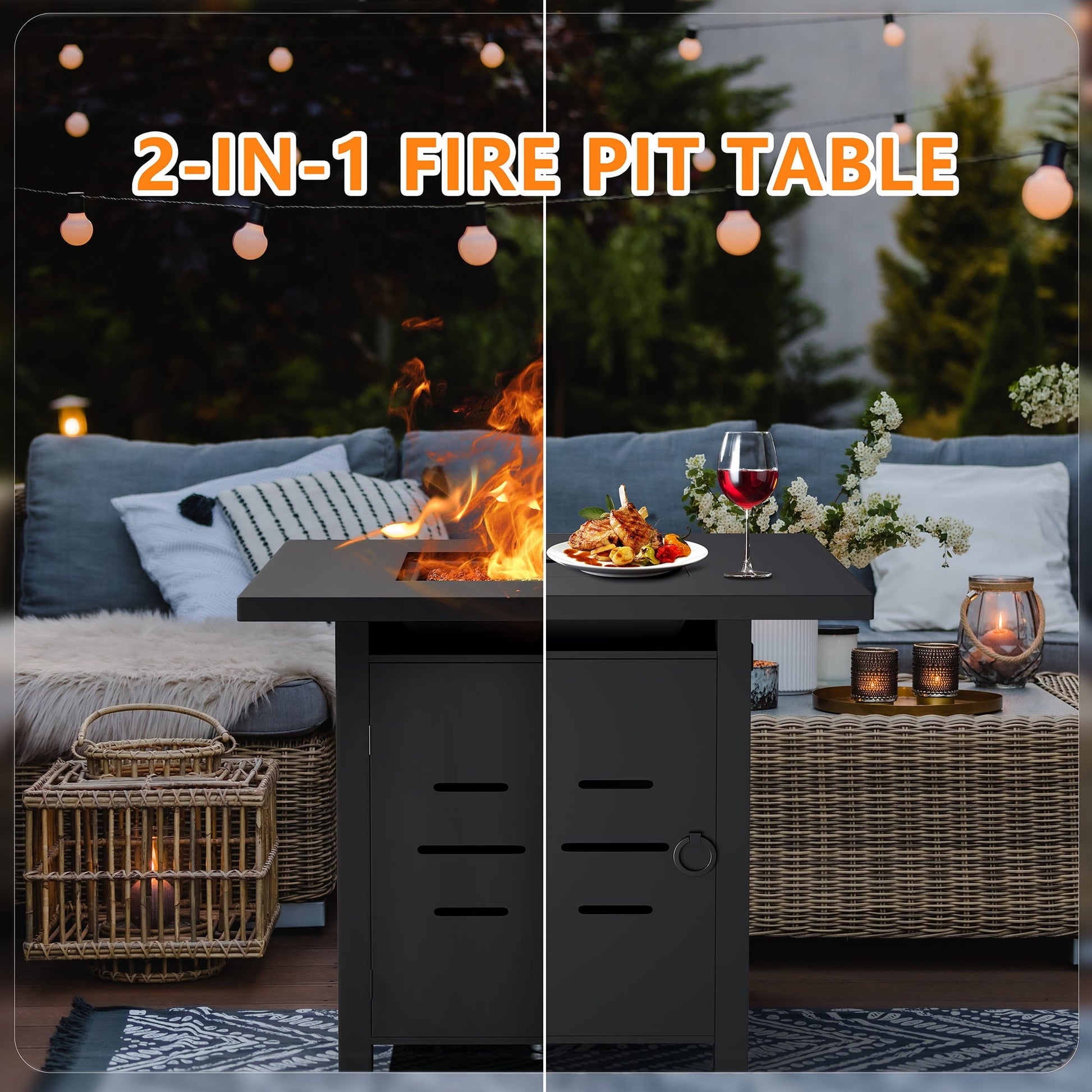 Walsunny 28 Inch Propane Gas Fire Pit Table 40000 BTU with Lid Square Firepit Table Lava Rock Fire Table with Waterproof Cover - Home OXO