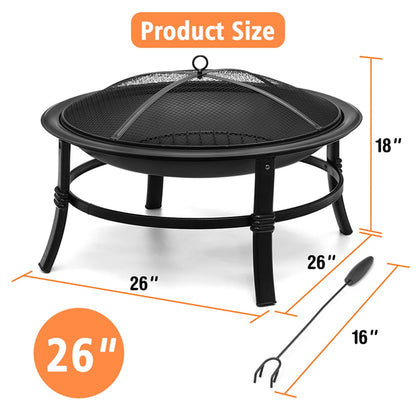 Singlyfire 26 inch Fire Pit for Outside Portable Fire Pit Wood Burning Small Fire Bowl for Camping Picnic Bonfire Patio Outside Backyard Garden Firepit with Log Grate, Poker - Home OXO