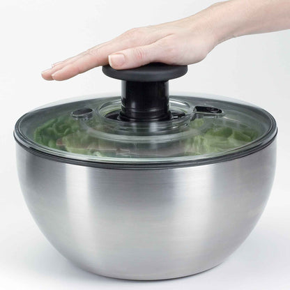 OXO Non Slip Steel Salad Spinner Bowl w/ Soft Push Pump Knob & Clear Locking Lid