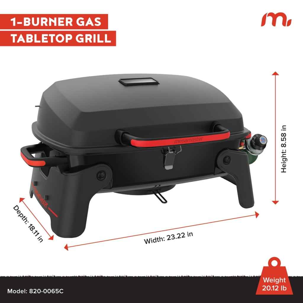 Megamaster 1-Burner Portable Gas Grill with Locking Lid, 11,000 BTU Stainless Steel Burner, Foldable Legs, Small Propane Grill for Outdoor Cooking, Camping, BBQs, Patios, and Gardens - 820-0065C