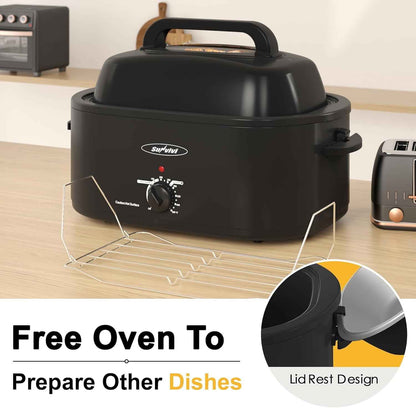 Superjoe 22 Quart Electric Roaster Oven with Self-Basting Lid, Turkey Roaster Oven Buffet with Removable Pan, Cool-Touch Handles, Black