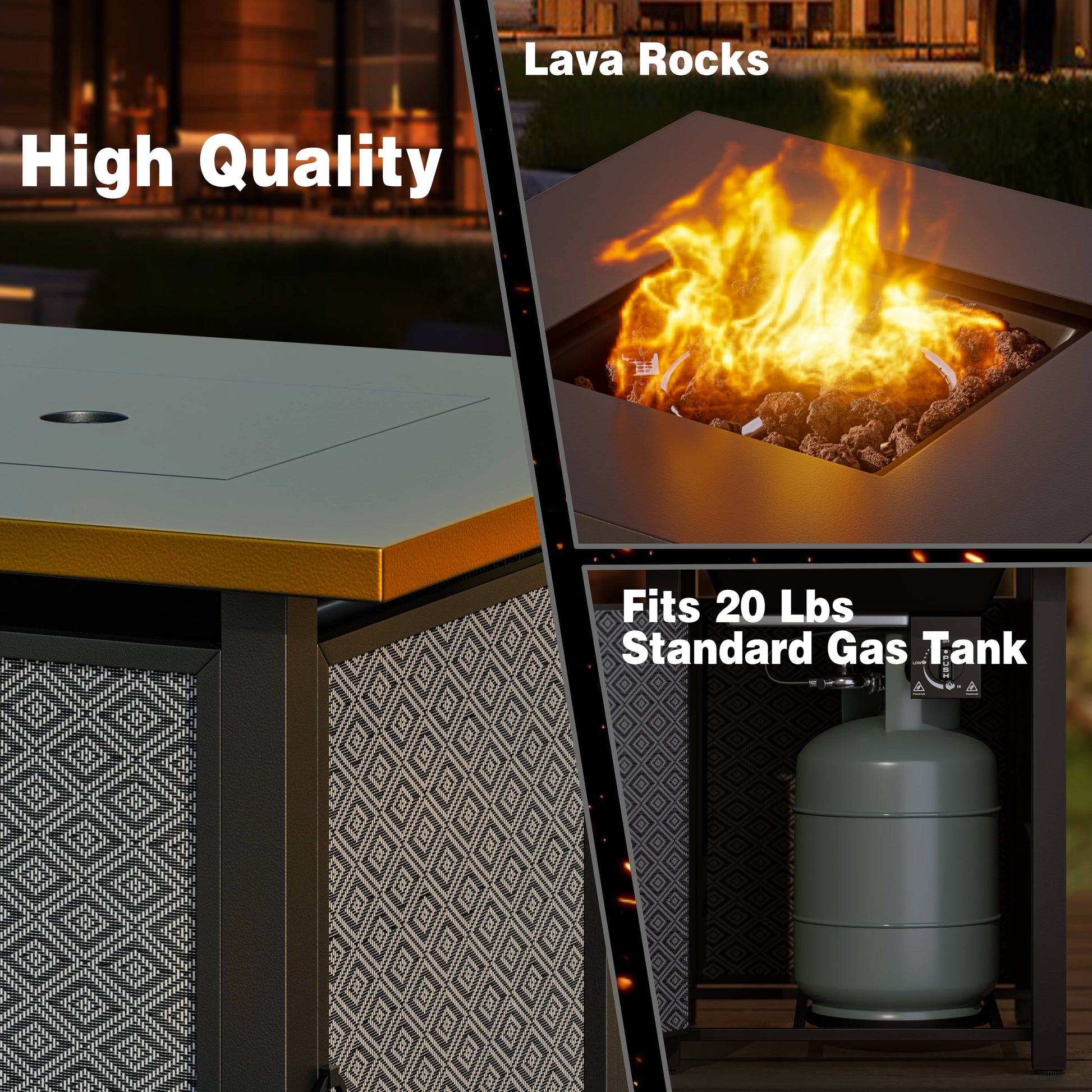 Walsunny 28" Propane Fire Pit Table Outdoor Gas Fire Pit with Lava Rocks 50,000 BTU Square Fire Table with Lid,Waterproof Cover - Home OXO