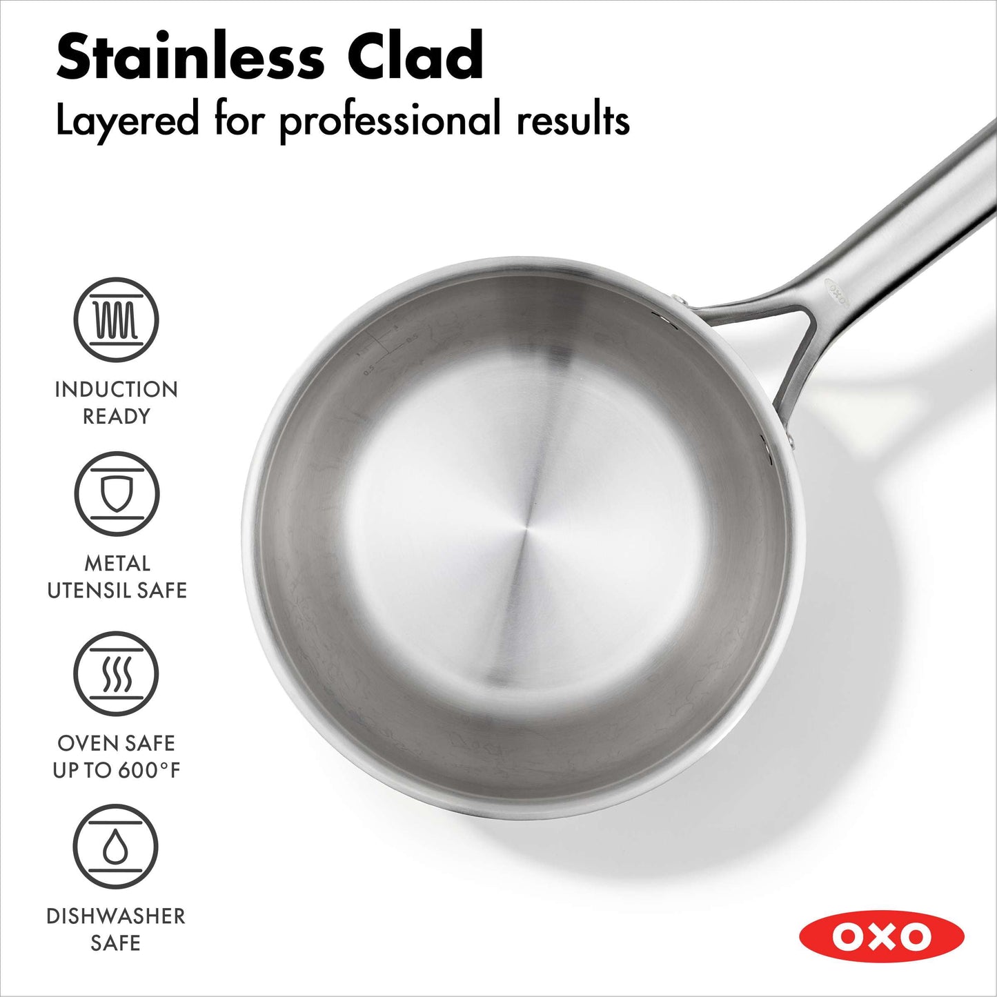 OXO Mira 4 Piece Oven Safe Stainless Steel Cookware Set, Silver - Home OXO