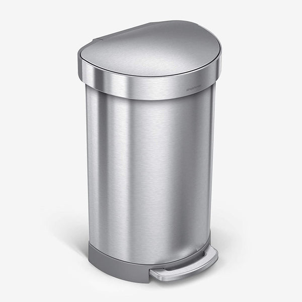 simplehuman CW2030 45-Liter Fingerprint-Proof Brushed Stainless Steel Semi-Round Step-On Trash Can
