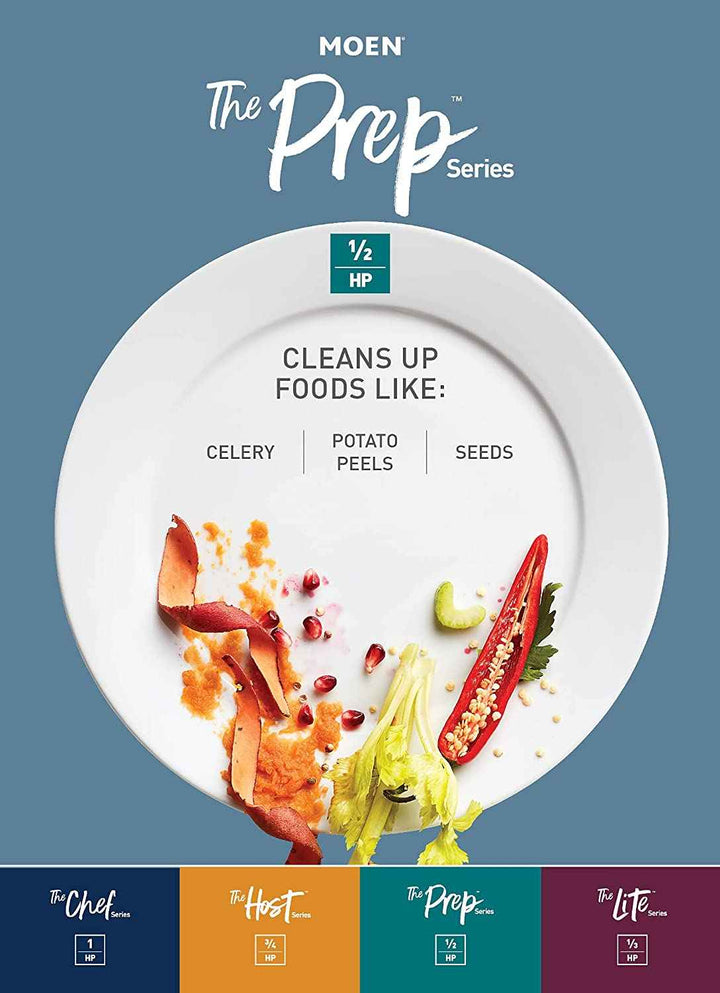 Moen GX50C Prep Series 1/2 HP Continuous Feed Garbage Disposal with Sound Reduction, Power Cord Included, Black