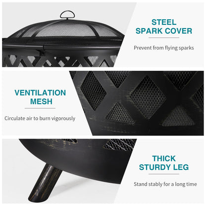 JolyDale 30 inch Outdoor Fire Pit with Cooking 2 in 1 Grate Wood Burning Firepit Steel Firepit Bowl with Swivel BBQ Grill, Poker for Backyard, Garden - Home OXO