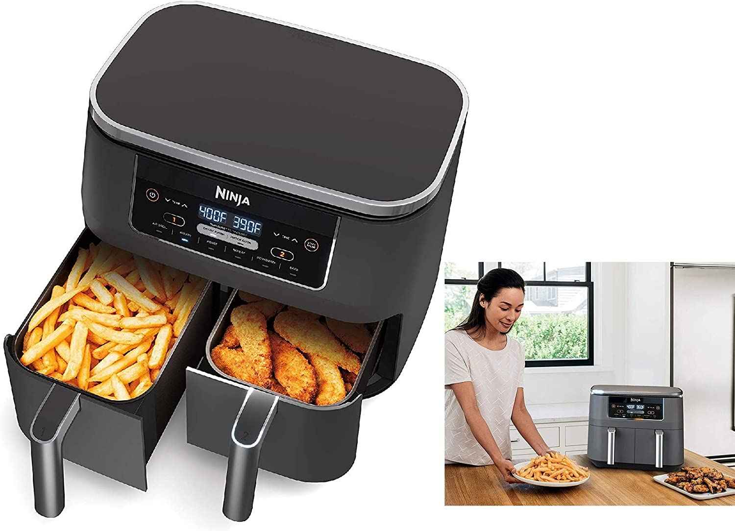 Ninja DZ100 Foodi 4-in-1 8-qt. 2-Basket Air Fryer with DualZone Technology