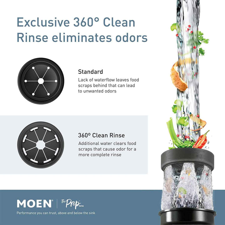 Moen GX50C Prep Series 1/2 HP Continuous Feed Garbage Disposal with Sound Reduction, Power Cord Included, Black