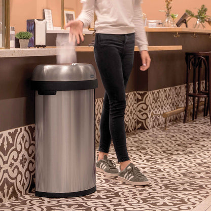 simplehuman 60 Liter / 15.9 Gallon Large Semi-Round Open Top Trash Can, Commercial Grade Heavy Gauge Brushed Stainless Steel