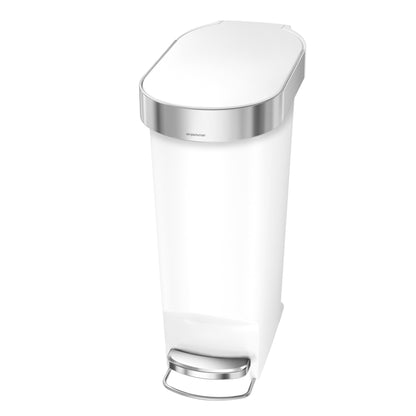 simplehuman 40 Liter / 10.6 Gallon Slim Kitchen Step Trash Can with Liner Rim, White Plastic - Home OXO