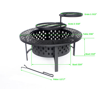 MistMo 36 inch Round Fire Pit for Outdoor Bonfire Multipurpose Wood Burning Metal Table for Patio - Home OXO
