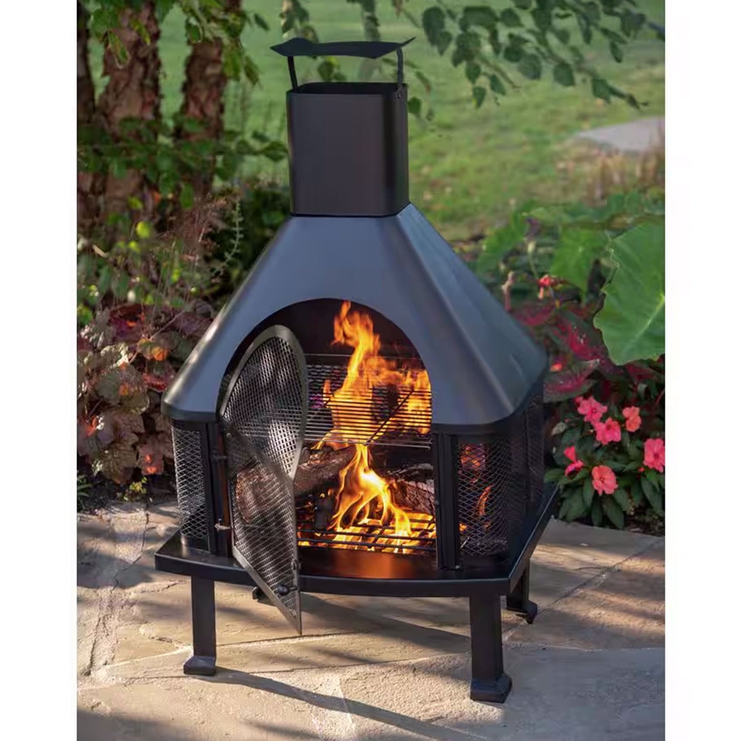 Endless Summer Wood Burning Fireplace Outdoor Chimney Fire Bowl, Black - Home OXO