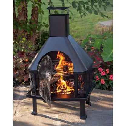 Endless Summer Wood Burning Fireplace Outdoor Chimney Fire Bowl, Black - Home OXO