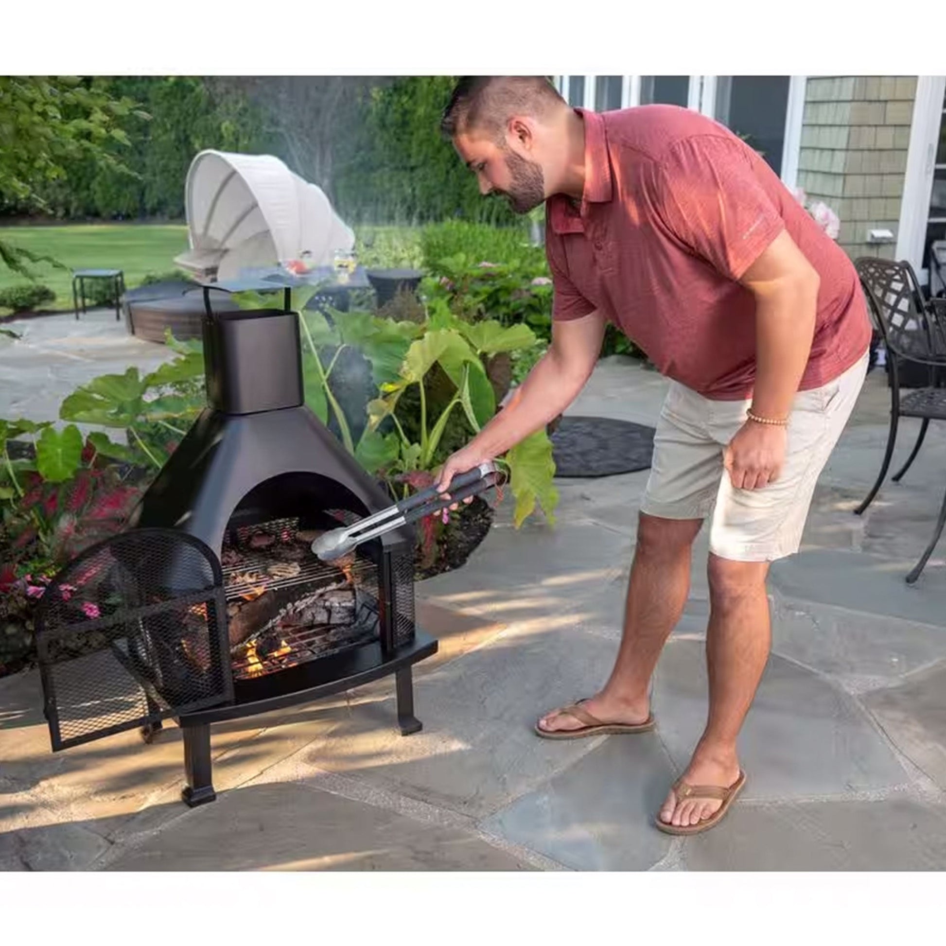 Endless Summer Wood Burning Fireplace Outdoor Chimney Fire Bowl, Black - Home OXO