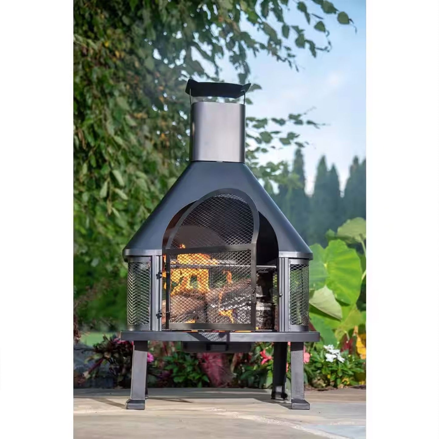 Endless Summer Wood Burning Fireplace Outdoor Chimney Fire Bowl, Black - Home OXO