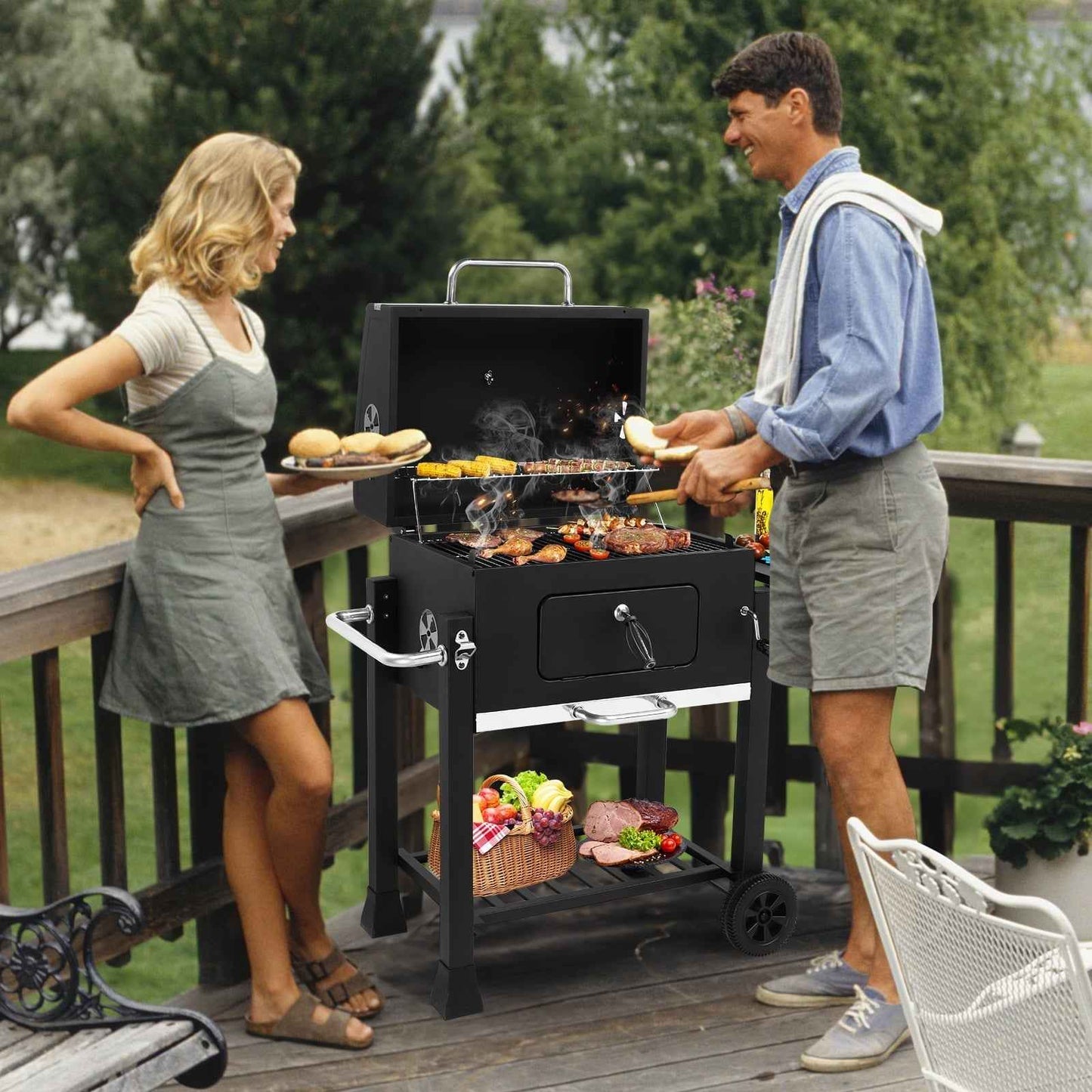 Ktaxon BBQ Grill Outdoor Charcoal Grill Smoker for Patio Backyard,Black