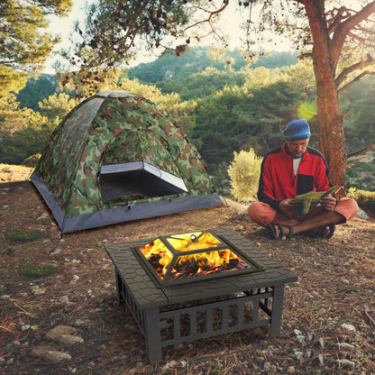 Zimtown Wooden 32" Metal Fire Pit Patio Garden Square - Home OXO