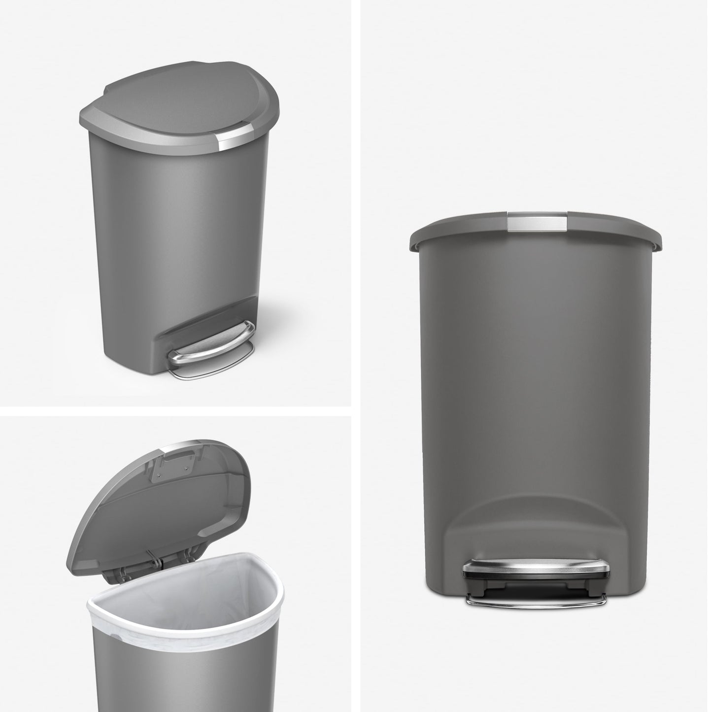 simplehuman 50 Liter / 13 Gallon Semi-Round Kitchen Step Trash Can with Secure Slide Lock, Gray Plastic - Home OXO
