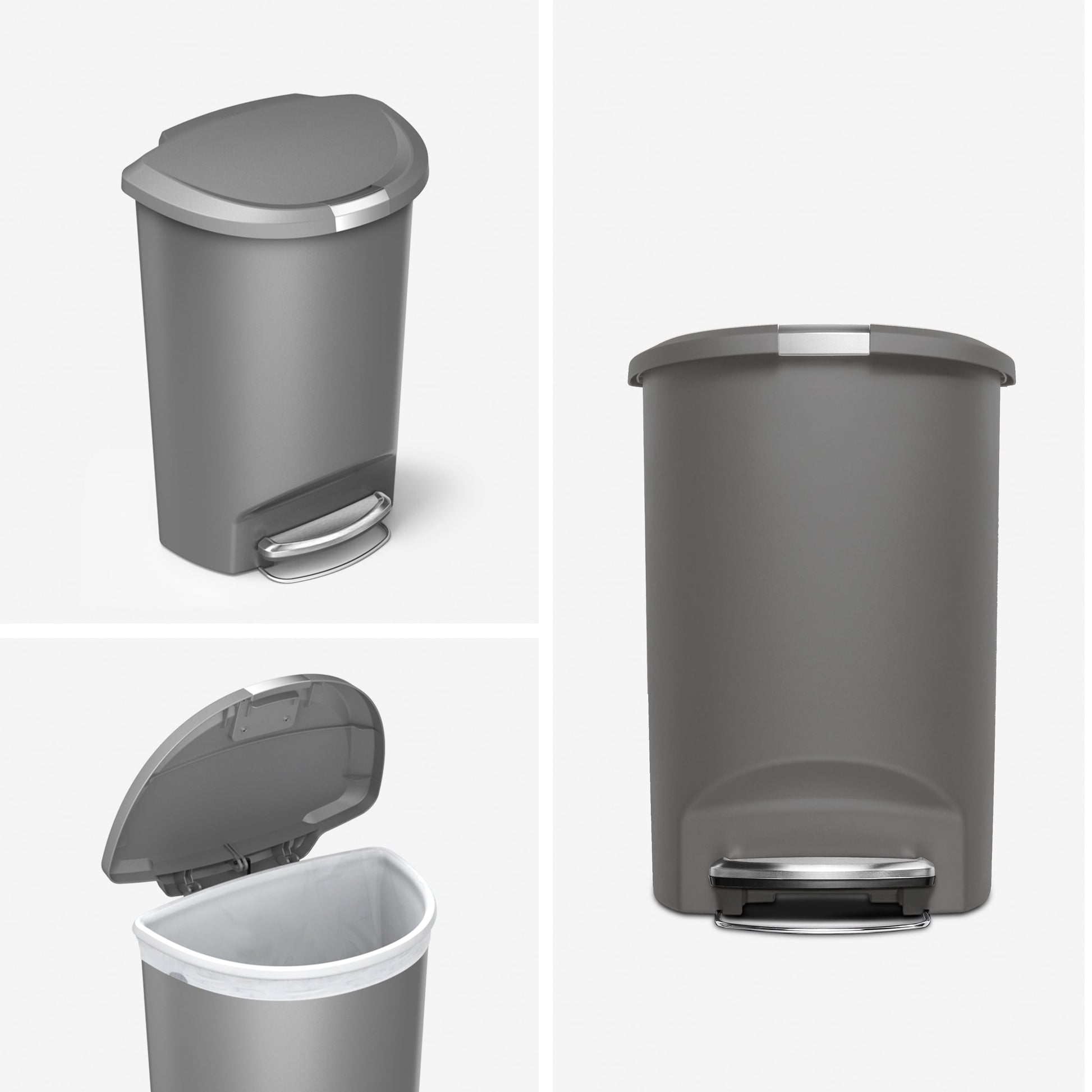 simplehuman 50 Liter / 13 Gallon Semi-Round Kitchen Step Trash Can with Secure Slide Lock, Gray Plastic - Home OXO
