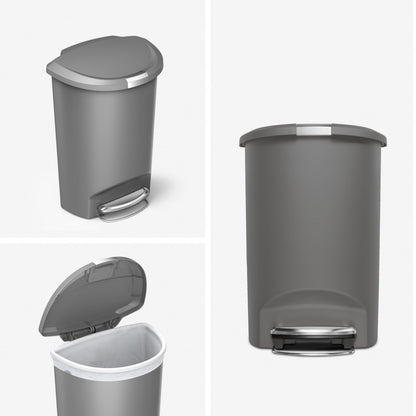 simplehuman 50 Liter / 13 Gallon Semi-Round Kitchen Step Trash Can with Secure Slide Lock, Gray Plastic - Home OXO