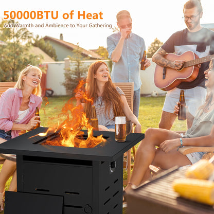 Walsunny 28 Inch Propane Gas Fire Pit Table 40000 BTU with Lid Square Firepit Table Lava Rock Fire Table with Waterproof Cover - Home OXO