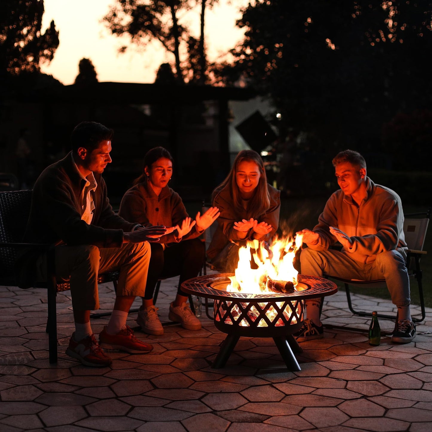 BALI OUTDOORS 32 inch Fire Pit with Poker, Wood Burning Fire Pit Patio for Outside with Grill - Home OXO