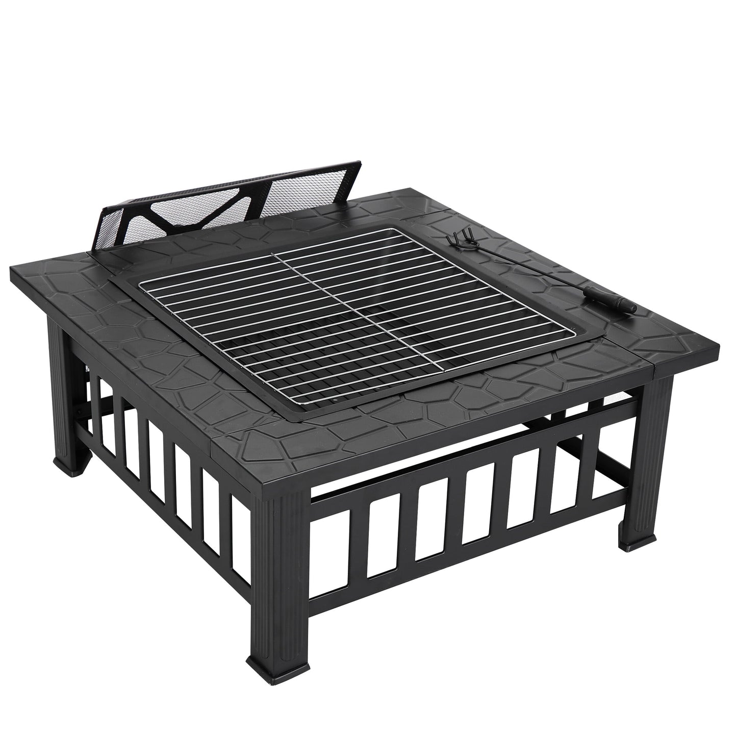 ZENY 32" Outdoor Fire Pit Square Metal Firepit Patio Garden Stove Wood Burning - Home OXO