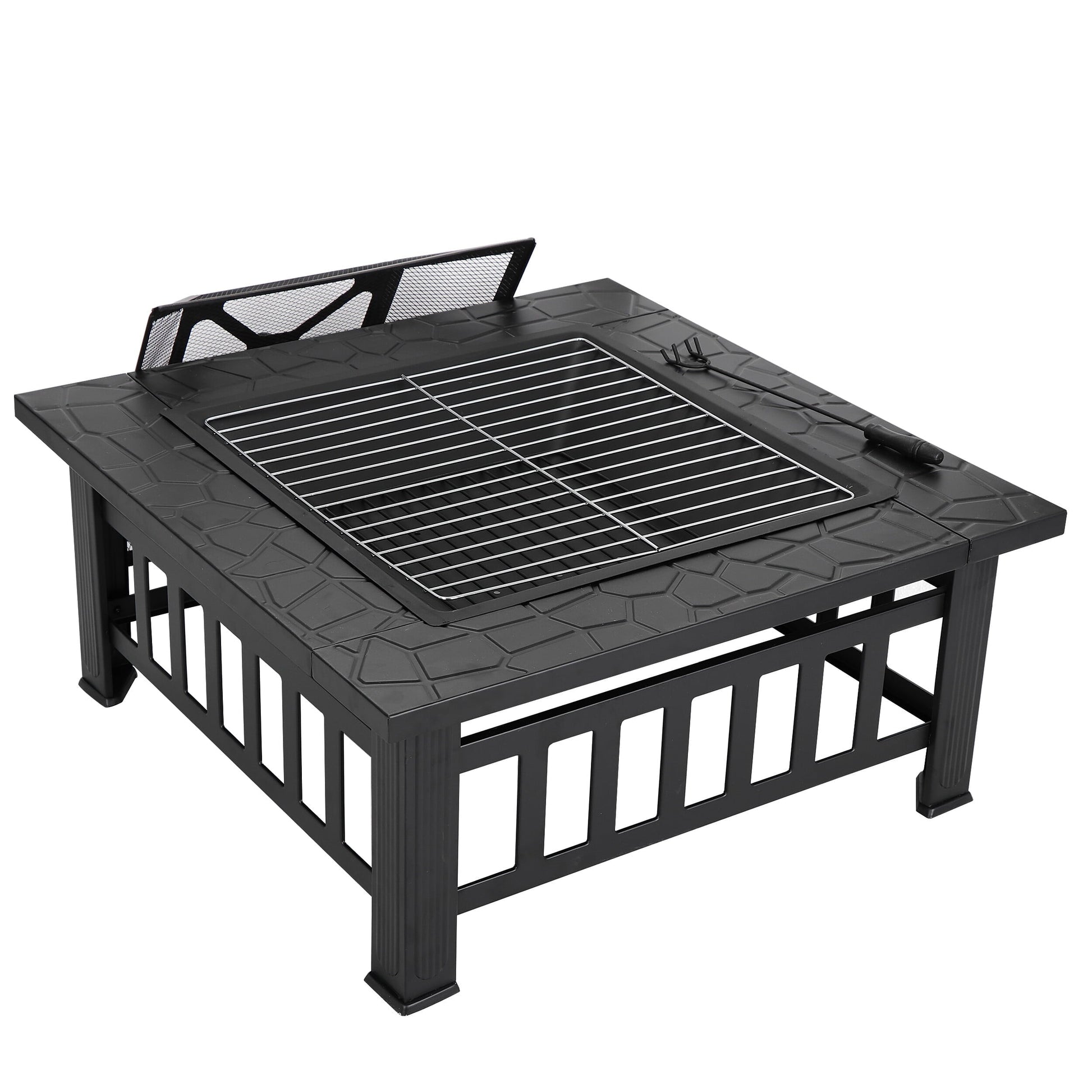 ZENY 32" Outdoor Fire Pit Square Metal Firepit Patio Garden Stove Wood Burning - Home OXO