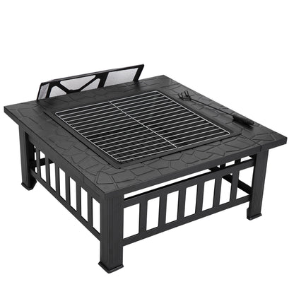 ZENY 32" Outdoor Fire Pit Square Metal Firepit Patio Garden Stove Wood Burning - Home OXO