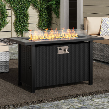 Walsunny 45" Propane Fire Pit Table 50,000 BTU Steel Gas Fire Pit with Removable Lid & Waterproof Cover and Tables - Home OXO