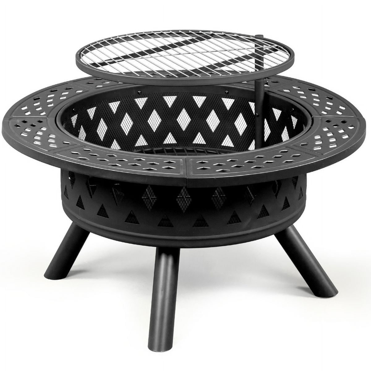 YDLW 38 inch Fire Pit for Outside 2 in 1 BBQ Wood Burning Fire Pit for Outdoor Camping Large Fire Pit Wood Bowl Firepit with Grate Spark Screen Log Grate - Home OXO