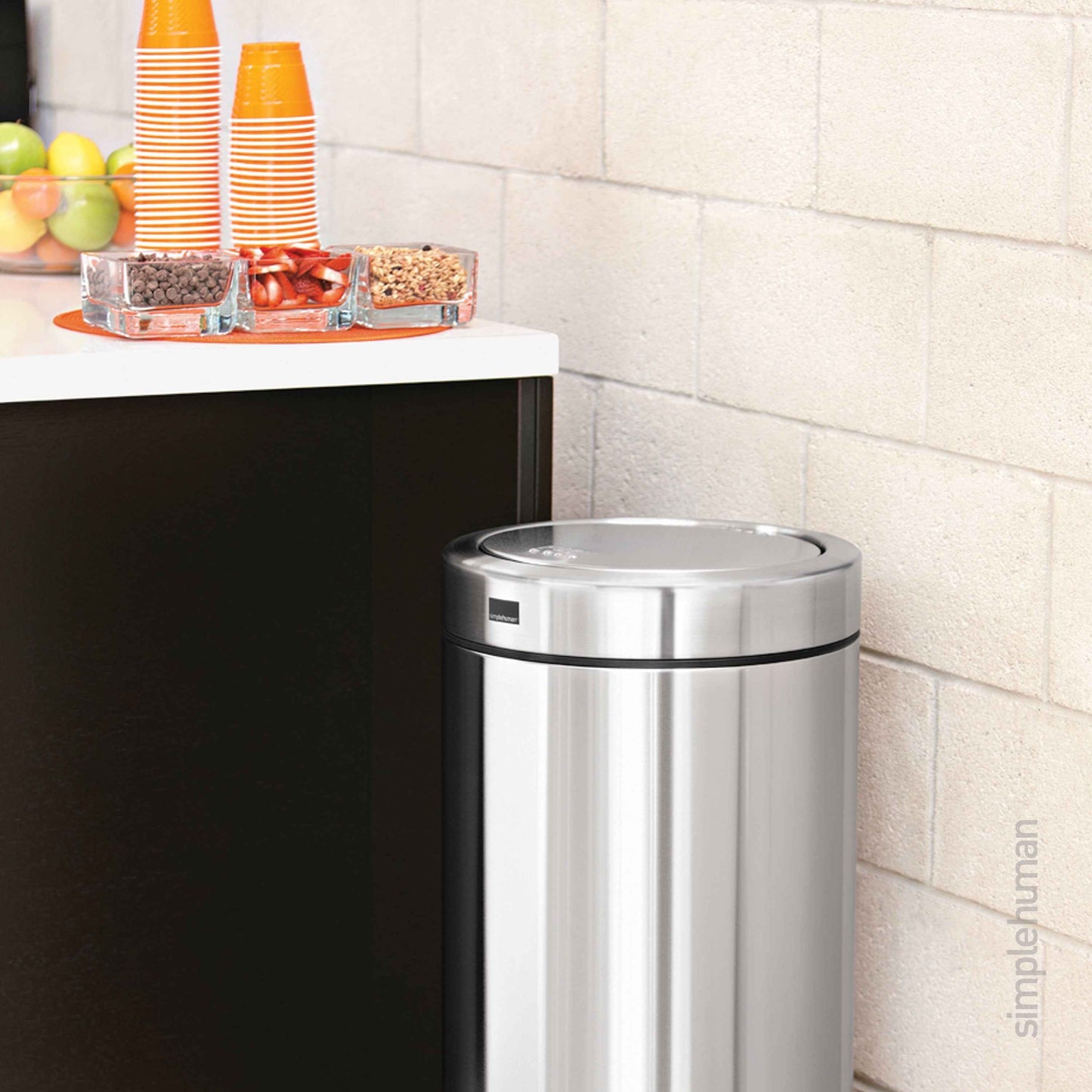 simplehuman 55 Liter / 14.5 Gallon Commercial Stainless Steel Swing Top Trash Can, Brushed Stainless Steel