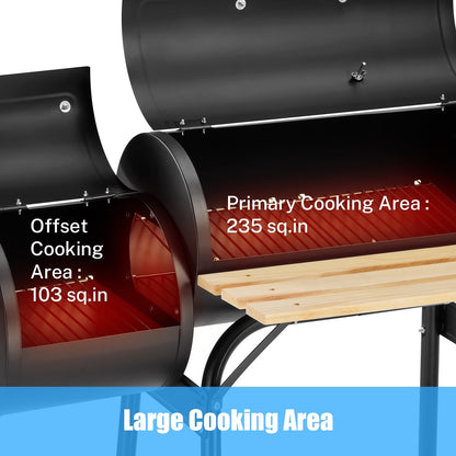 Segmart BBQ Charcoal Grill, 45.28-inch Length Portable Barbecue Grill, Offset Smoker Barbecue Oven with Wheels & Thermometer for Outdoor Picnic Camping Patio Backyard - Home OXO