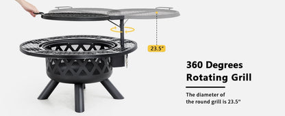 Bali Outdoors 32 inch Fire Pit with Poker, Outdoor Fire Pit, Wood Burning Firepits for Outside with Grill - Home OXO
