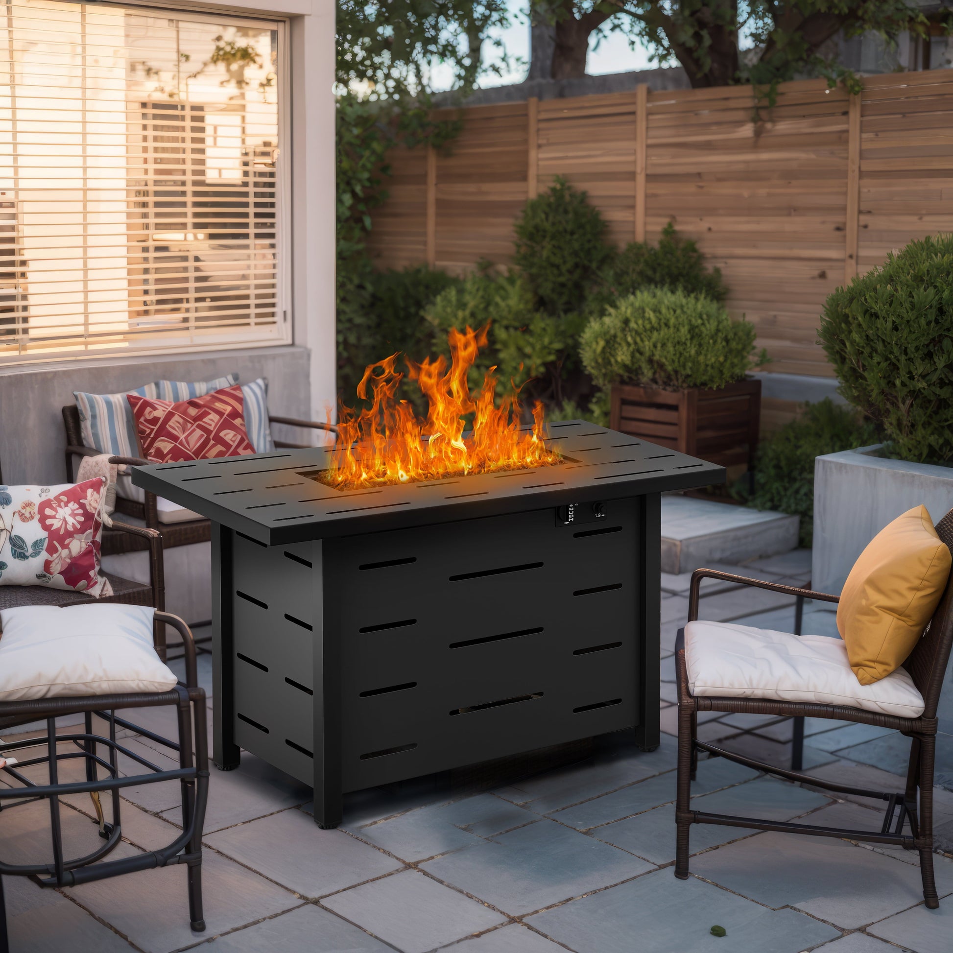 Walsunny 43 inch Gas Fire Pit Table 50,000 BTU Outdoor Rectangular Propane Firepit Table with Waterproof Cover - Home OXO