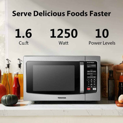 Toshiba 1.6 cu. ft. Microwave Oven with Inverter Technology, 1250 Watts, LCD Display and Smart Sensor, Stainless Steel, ML-EM45PIT(SS)