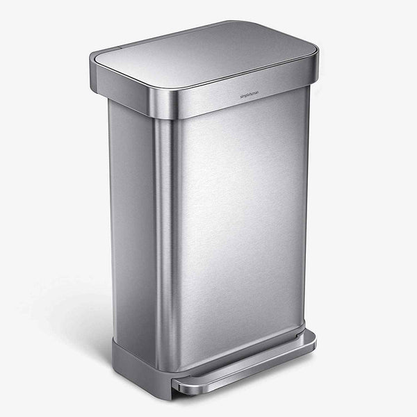 simplehuman CW2024 45-Liter Nano-Silver Clear Coat Brushed Stainless Steel Rectangular Liner Rim Step-On Trash Can