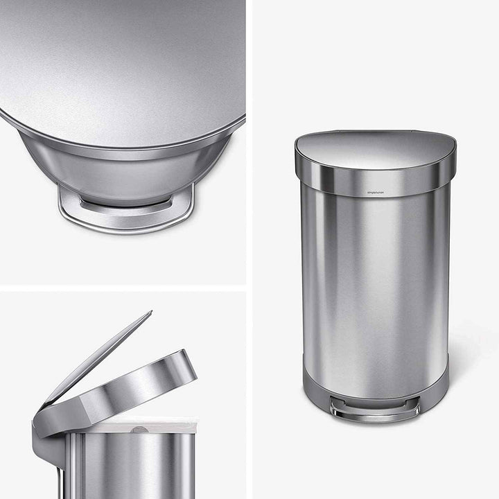 simplehuman CW2030 45-Liter Fingerprint-Proof Brushed Stainless Steel Semi-Round Step-On Trash Can