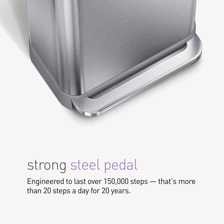 simplehuman CW2024 45-Liter Nano-Silver Clear Coat Brushed Stainless Steel Rectangular Liner Rim Step-On Trash Can
