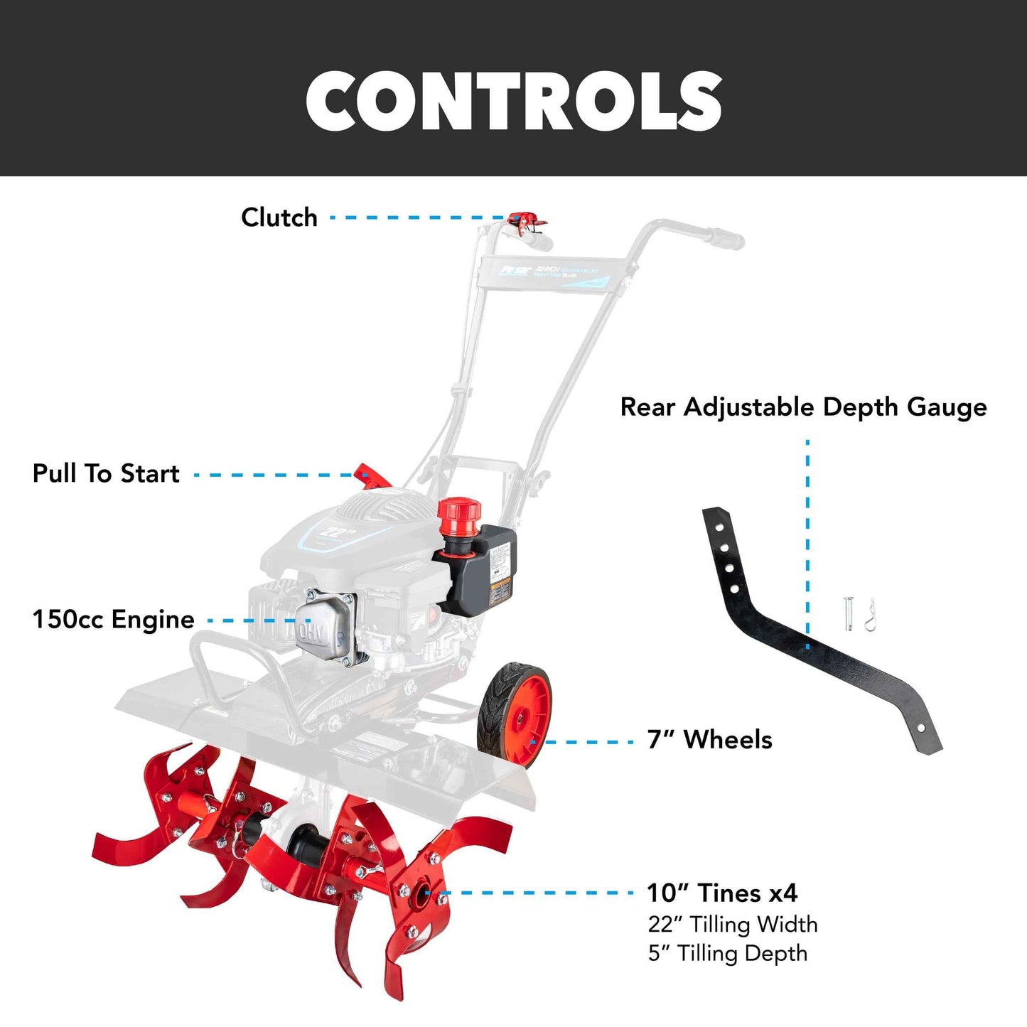 Pulsar 22" Gasoline Powered Front Tine Tiller