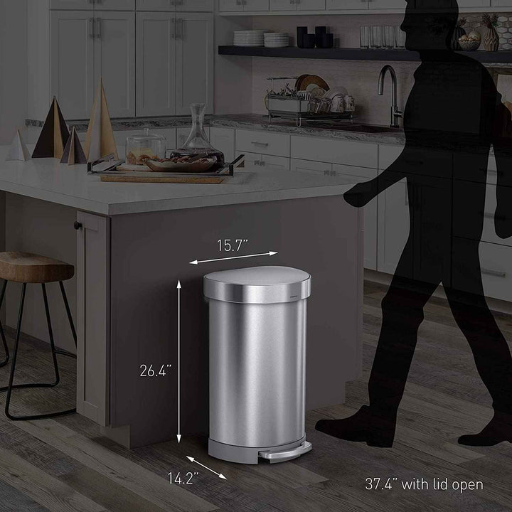 simplehuman CW2030 45-Liter Fingerprint-Proof Brushed Stainless Steel Semi-Round Step-On Trash Can