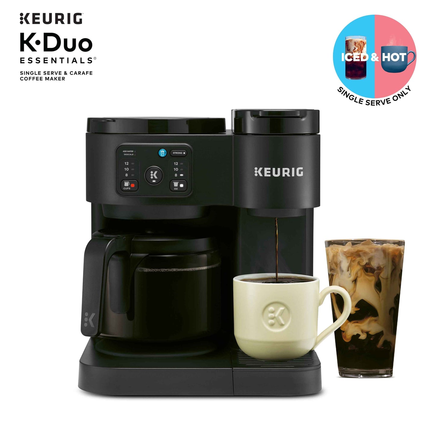 Keurig K-Duo Essentials, Hot & Iced Single-Serve K-Cup Pod Coffee Maker & Carafe, Black