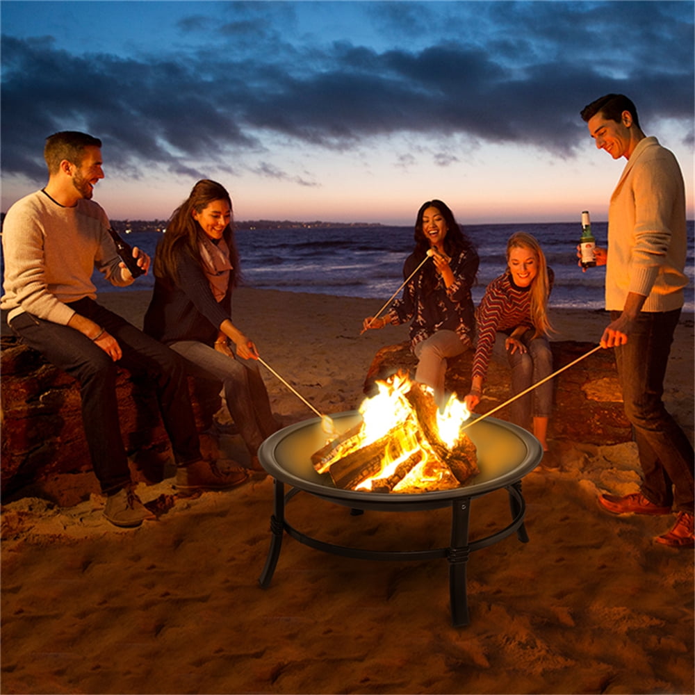 Singlyfire 26 inch Fire Pit for Outside Portable Fire Pit Wood Burning Small Fire Bowl for Camping Picnic Bonfire Patio Outside Backyard Garden Firepit with Log Grate, Poker - Home OXO