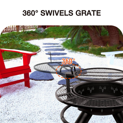 Bestier Fire Pit with Grills Grate, 47" Outdoor Firepit for Outside Wood Burning, Round Metal Fire Pits for Patio, Picnic, Party, BBQ, Deer Head Style - Home OXO