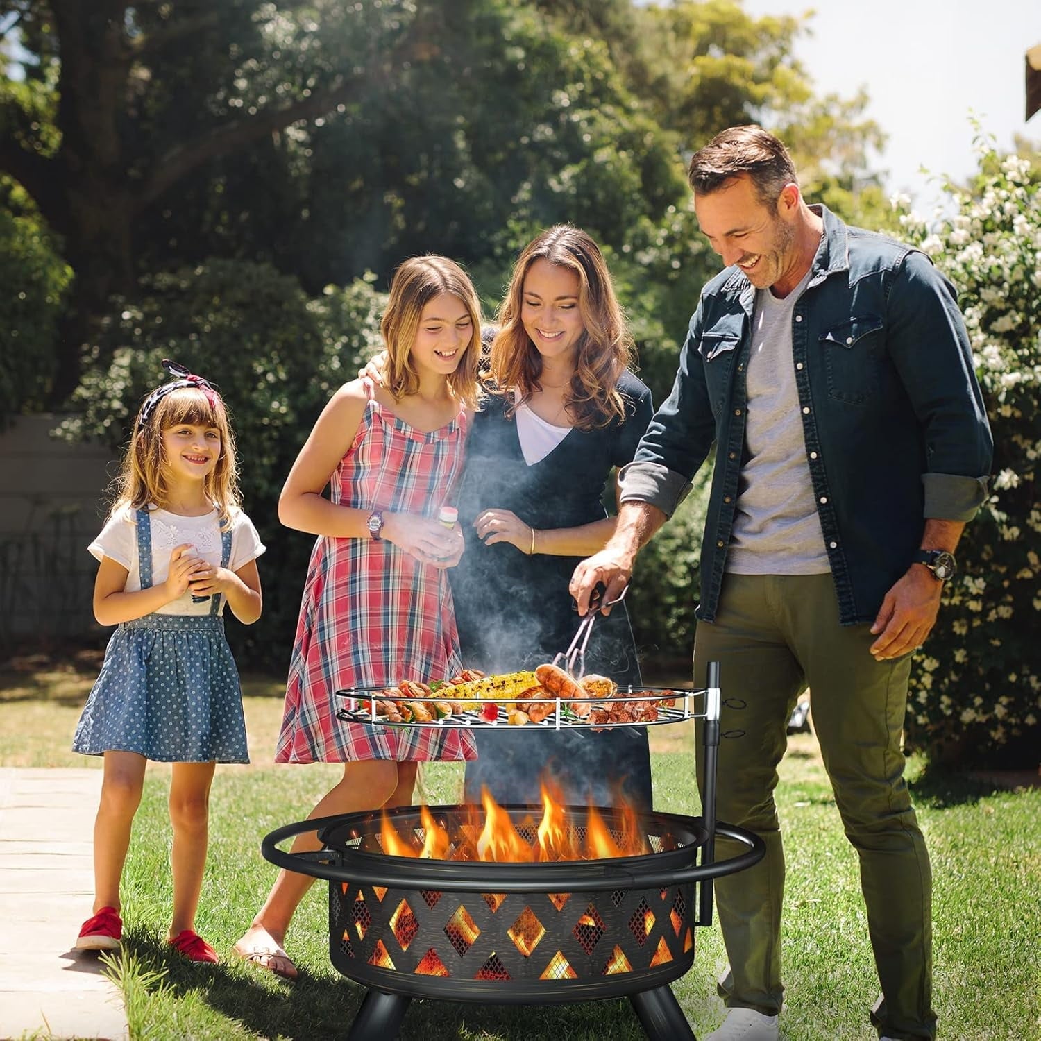 ELPOSUN Fire Pit for Outside 30 inch Outdoor Wood Burning Firepit Large Steel Firepit with protective cover for Backyard Bonfire Patio - Home OXO