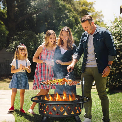 ELPOSUN Fire Pit for Outside 30 inch Outdoor Wood Burning Firepit Large Steel Firepit with protective cover for Backyard Bonfire Patio - Home OXO